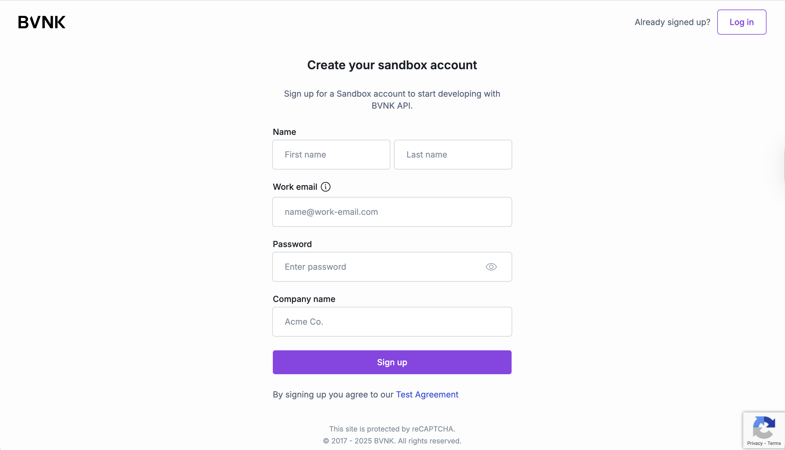 BVNK Sandbox Signup Form
