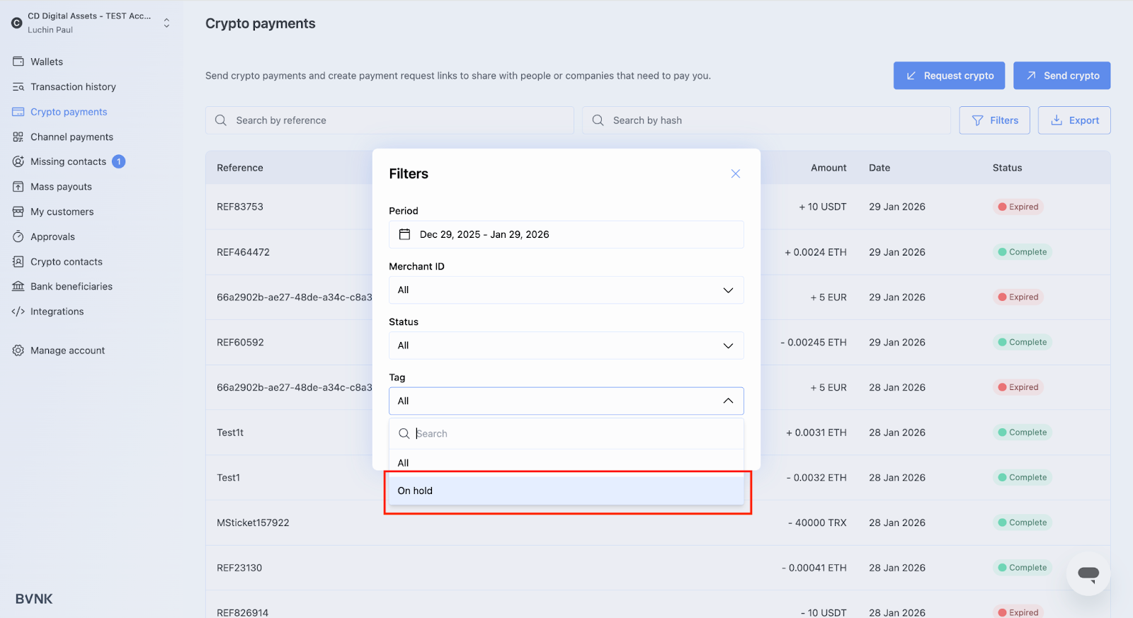 Filtering held payments in the Portal
